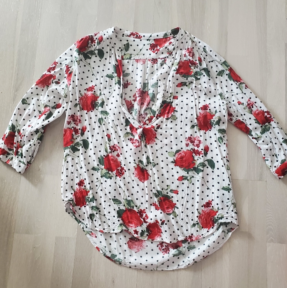 Retro Inspired Floral 🌹 Polkadot 3/4 Sleeve Top